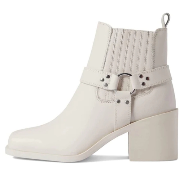 NWT Steve Madden 'Wells' Genuine Leather Square Toe Harness Boots in Bone - Picture 3 of 14